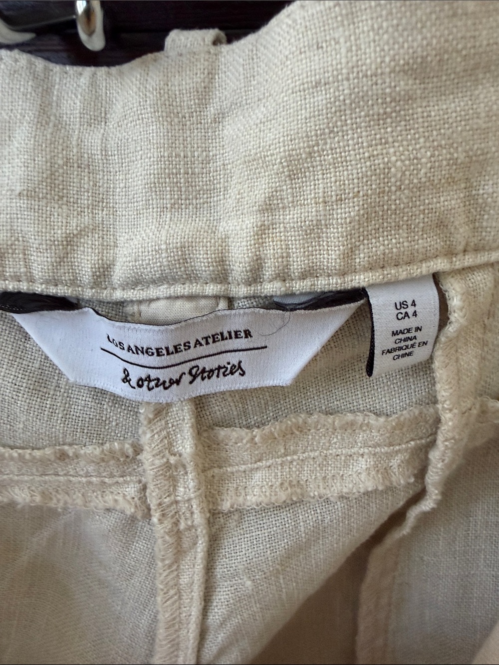 Cream Wide-Leg Linen Blend Pants - Picture 4 of 5